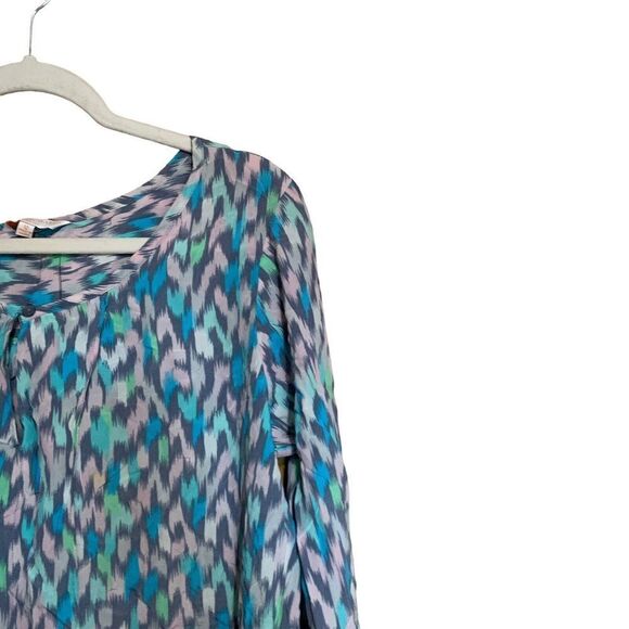 Tori Richard Honolulu Size 12 Multicolor Boho Print Silk Long Sleeve Blouse - Picture 3 of 7